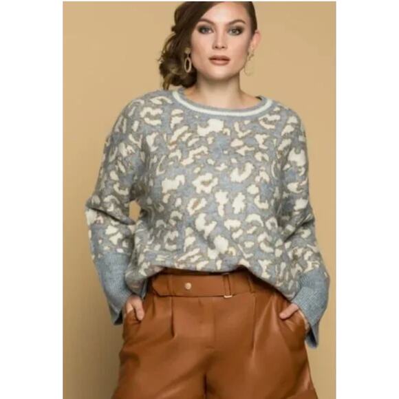 Anthropologie POL Oversized Animal Print Tunic Sweater Pullover Gray Large - Picture 1 of 11